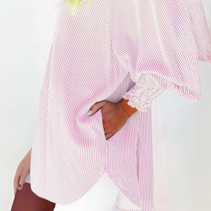 Mid-Length Shirt With Striped Lapel And Oversized Drawdown Sleeves (BUY 2 GET 1 FREE)