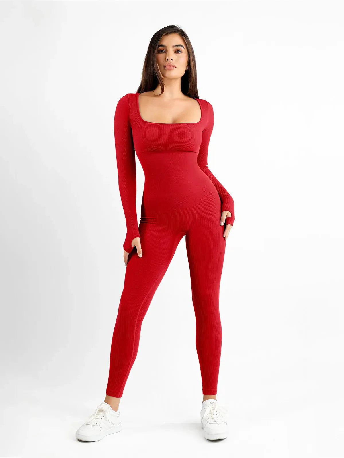 Popilush® Yoga Activewear Jumpsuit Winter Chili Red / S Shapewear Seamless Thumb Hole Long Sleeve Jumpsuit